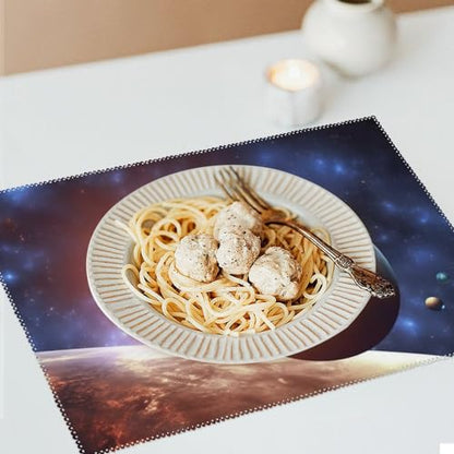 Placemat Set of 4 Washable Place Mats Heat Resistant Planets in Space Background Table Mats for Kitchen Non-Slip Placemats Wipeable Desktop Protection Mat for Dining Table - color: Planets in Space Background