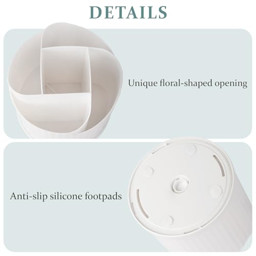 360 Rotating Makeup Brush Holder Organizer 5 Slots Make Up Brushes Cup Flower-Shaped Spinning Pen Holder for Vanity, Cosmetics, Lipsticks, White