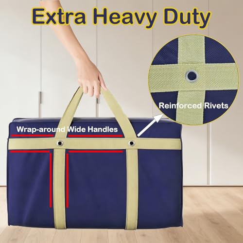 2 Pack Extra Large Moving Bags, Heavy Duty Storage Bag with Strong Zipper & Carrying Handles 52 Gal Capacity Packing Bags Clothes Storage Totes Moving Boxes for Space Saving