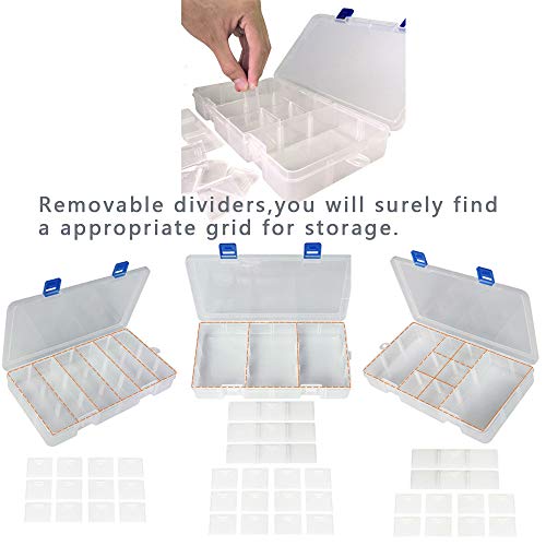 Qualsen 2 Pack 18 Grid Clear Plastic Bead Organizer Box with Adjustable Dividers, Tackle Box Organizer for Beads Jewelry Art Craft Earrings Nail Fishing Tackle and Small Items