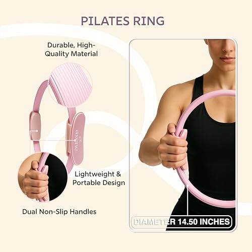 Axene Pilates Kit for Women – 14-Piece Set with Pilates Ring, Ball, Resistance Bands & Sliders | Home Workout Equipment, Non-Slip Socks, Yoga Strap, Bilingual Guide, Carry Bag