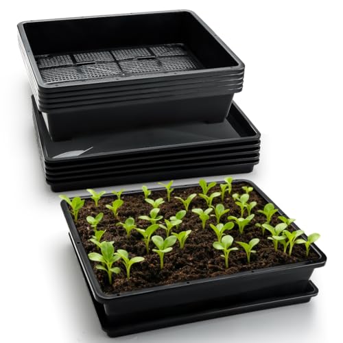RooTrimmer 5 Pack Soil Blocking Trays(14"x12"x3"), Plastic Flat Plant Tray for Holding or Collecting Drainage Water, Elevated Microgreen Seed Starter Tray for Seed Germination (Black) - size: 14.76" L x 12.01" W x 3.27" H