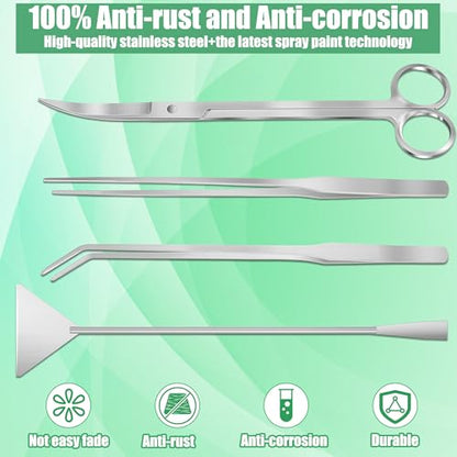 Aquarium Aquascape Tools Kit, 4 in 1 Anti-Rust Aquatic Plant Aquascaping Tool Stainless Steel Black Tweezers Scissors Spatula for Aquarium Tank Clean Fish Tank Aquascape Accessories Set - color: Silver