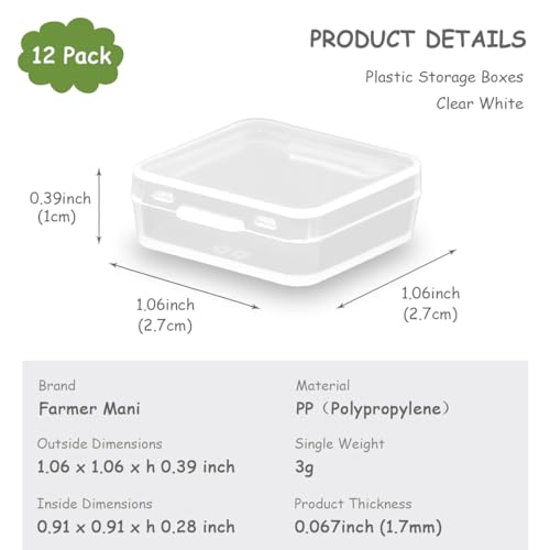 12 Pack Clear Square Plastic Beads Storage Containers Box (1.06 x 1.06 x 0.39 Inch), Square Bead Organizers for Small items, Crafts, Beads, Coins, Jewelry and Business Cards - size: 1.06 x 1.06 x 0.39 Inch