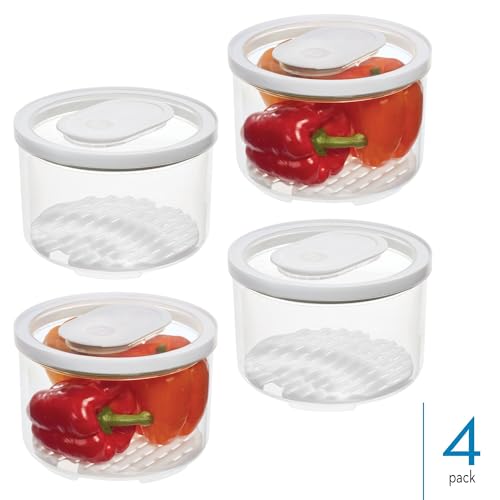 iDesign Round Fridge Produce Bin with Removable Drainage Tray and Lid - Set of 4 - Clear - size: Round- Large, style: Pack of 4