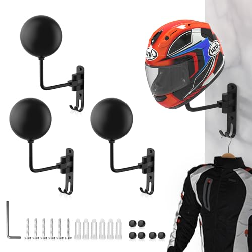 Helmet Hanger Wall Mount 180° Swivel Helmet Holder for Motorcycle Bike Racing Outerwear Sports Gear - color: Black-3