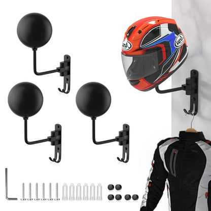 Helmet Hanger Wall Mount 180° Swivel Helmet Holder for Motorcycle Bike Racing Outerwear Sports Gear - color: Black-3
