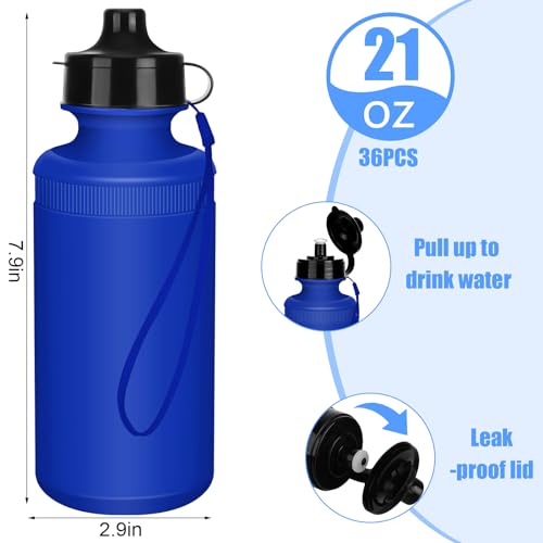 Zubebe 36 Pcs Sports Water Bottles Squeeze Bulk 21 oz | Reusable Plastic Water Bottles with Carry Strap, Back to School Supplies Summer Team Gifts for Students Travel Hiking Cycling - color: Blue