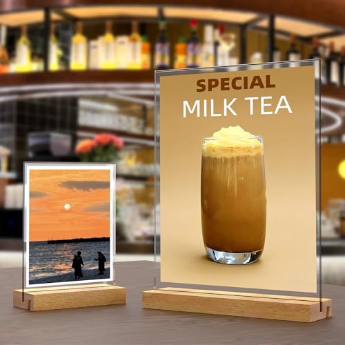 Acrylic Sign Holder with Wood Base 8.5x11 Inch Vertical and Slant Displays (2 Pack 8.5*11") - size: 2 Pack 8.5*11"