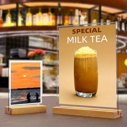 Acrylic Sign Holder with Wood Base 8.5x11 Inch Vertical and Slant Displays (2 Pack 8.5*11") - size: 2 Pack 8.5*11"