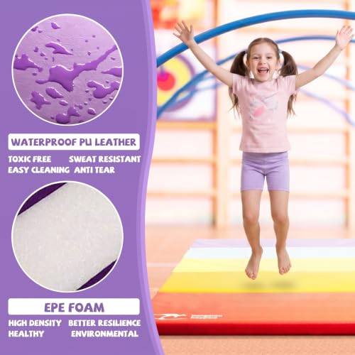 Kangaroo Hoppers Gymnastics Tumbling Mats Foldable Gym Tumble Mat for Kids - color: Rainbow, size: 3×6FT×1''