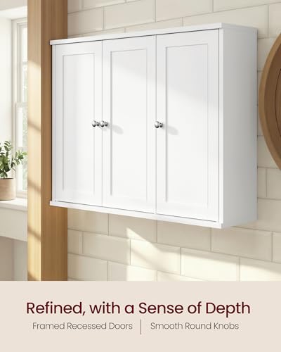 VASAGLE Siren Collection - Bathroom Wall Cabinet, Hanging Bathroom Storage Cabinet, for Medicines, Farmhouse, 4 Adjustable Shelves, 7.9 x 31.5 x 23.6 Inches, Cloud White UBBK350WB01S
