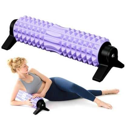 RUNWE Foam Roller with Stand - Bracket Foam Roller for Back Pain, 21 inch Trigger Point Deep Tissue Massage Roller, Medium Density Grid Bracket Foam Rollers, Leg Roller for Muscles Deep Tissue - color: Purple