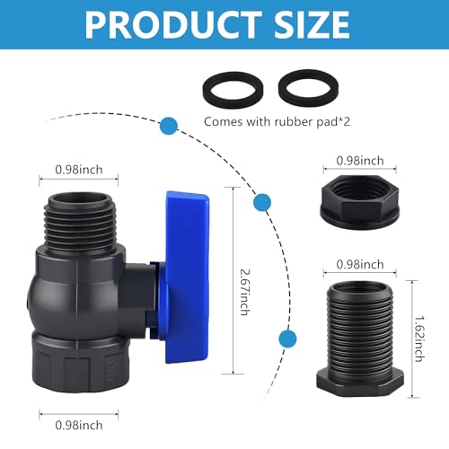 2 Pack 3/4 Inch Rain Barrel Spigot Kit, PVC Garden Hose Shut Off Valve with Bulkhead Fitting, Rain Barrel Diverter Kit for Water Tanks, Aquariums, Garden Barrel
