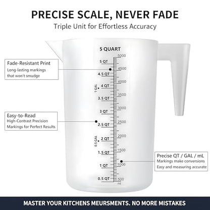 Large 5000 ml Measuring Cup, 1 Gallon Measuring Pitcher with Quart, Gallon & mL Markings, Heavy-Duty Measuring Container for Engine Oil, Chemicals, Mixing & Fluid Transfer - size: 1 Gal (5 QT / 5000 mL）