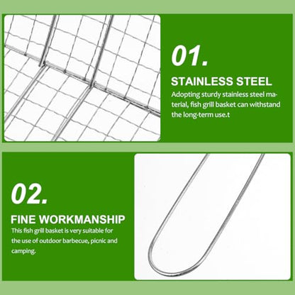 Toddmomy Stainless Steel Grill Basket Fish Kebab Clamp Bbq Net for Grilling Tongs for Grilling Barbecue Tool Picnic Equipment