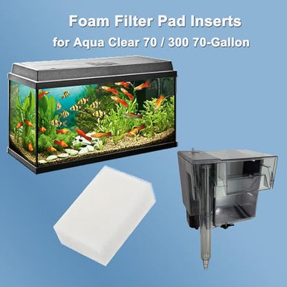 6 Pcs Aquarium Bio Sponge White Foam Filter Pads Compatible with Aqua Clear 70/300 Filtration Systems