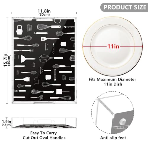 Acrylic Tray Clear Serving Vanity Ottoman Bathroom Coffee Table Countertop Organizer Raised Edge Spill Proof Spatulas Spoons Whisks Black - color: Spatulas Spoons Whisks Black