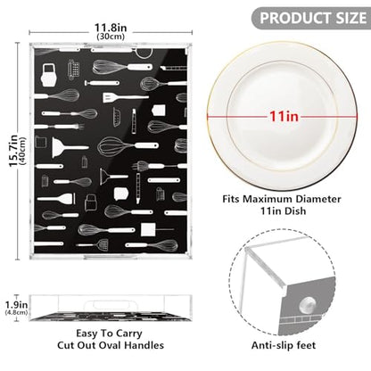 Acrylic Tray Clear Serving Vanity Ottoman Bathroom Coffee Table Countertop Organizer Raised Edge Spill Proof Spatulas Spoons Whisks Black - color: Spatulas Spoons Whisks Black