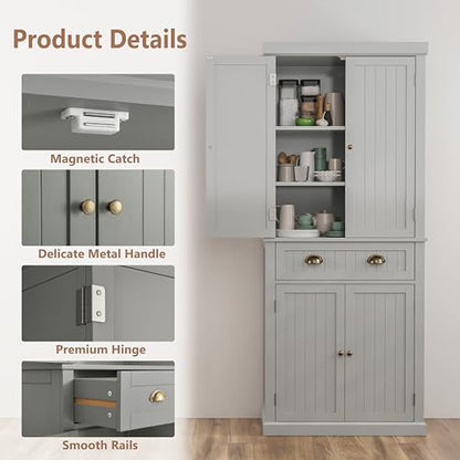 72" Kitchen Pantry,Tall Storage Cabinets with Doors and Shelves,Freestanding Pantry Cabinet for Bathroom,Dining Room and Living Room (Smog Grey) - color: Smog Grey