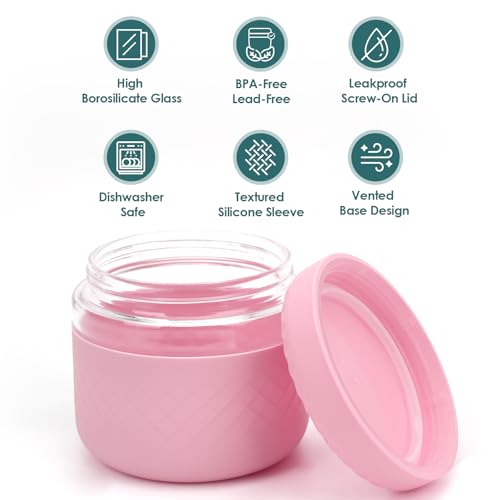 24 oz Glass Lunch Bowl Container with Lid | Leak & Spill Proof, BPA-Free, Microwave & Dishwasher Safe, Airtight Meal Prep & Food Storage Jar for Lunch, Salad, Soup, Overnight Oats, Stew, Yogurt