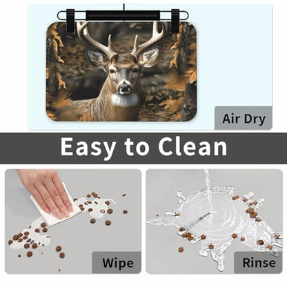 Dog Food Mat Waterproof Anti-Slip Dog Bowl Mats Camouflage Deer Pet Feeding Mat for Food and Water Absorbent Pet Cat Placemat Quick Dry Water Dispenser Mats for Dogs and Cat - size: 30x45cm