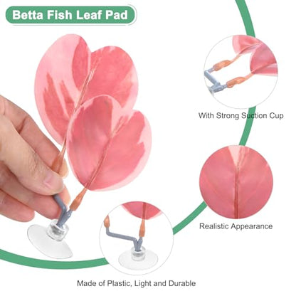 M METERXITY 2-Pack Betta Fish Leaf Pad, Hammock Plant Leaf Pad, Realistic Resting Fish Rest Bed for Fish Tank Decorations/Aquarium Accessories/Spawning Grounds/Breeding [Pink, Heart-Shaped]