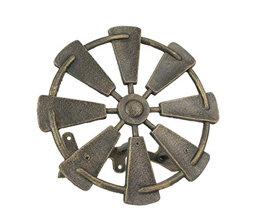 Bronze Finish Cast Iron Farmhouse Windmill Decorative Wall Mounted Garden Hose Hanger Outdoor Hose Holder Decor - 12 Inches in Diameter - Simple Installation - color: Windmill - Bronze