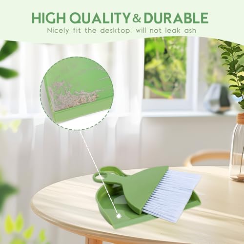 2PCS Small Broom and Dustpan Set, Mini Dust Pan and Brush, Hand Whisk for Pets, Kids, Desk, Home, Camping, Green Cleaning Supplies