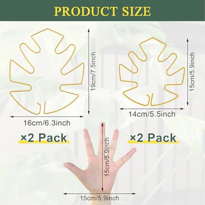 4 Pack Plant Stem Support, Adjustable Metal Monstera Plant Support Small 2PCS & Large 2PCS, Plant Supports for Indoor Plants Moss Pole Growth Plant Support Ring (Gold) - size: 5.5*5.9/2, 6.3*7.5/2
