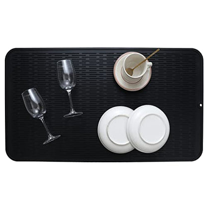 MicoYang Silicone Dish Drying Mat for Multiple Usage,Easy clean,Eco-friendly,Heat-resistant Silicone Mat for Kitchen Counter or Sink,Refrigerator or Drawer Liner Black 4XL 32 inches x 18 inches