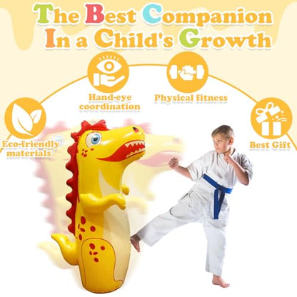 3 Pcs Inflatable Tumbler Dinosaur Punching Bag, Blow up Boxing Dinosaur