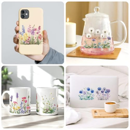 UV DTF Cup Wraps Transfer Stickers Flower Cluster Pattern, 10 Sheets Waterproof Custom Vinyl Transfer Sticker 16oz Coffee Glass Cup Tumbler Bottle Mug Decals for Men Women - style: Flower cluster