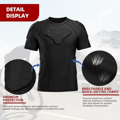 Zicac Men's Sports Shock Rash Guard Compression Padded Shirt Soccer Basketball Protective Gear Chest Rib Guards - color: Black-1, size: Large