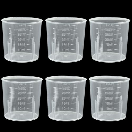Waziaqoc 30ml/1.02oz Plastic Graduated Beaker (6 Pack), Transparent PP Measuring Cup Mixing Cup for Kitchen Lab - color: 6pcs, size: 30 ml