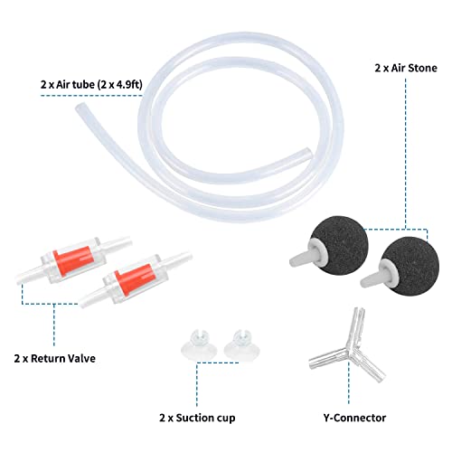 Aquarium Air Pump Single Outlet/Dual Outlet Adjustable Aerator with Accessories for 10-100 Gallon Fish Tank
