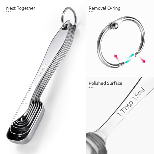 U-Taste 228.2℉ Heat Resistant Food Grade 1.5oz Angled Turkey Baster, and 18/8 Stainless Steel Square Measuring Spoons Set of 8 (Purple+Silver)