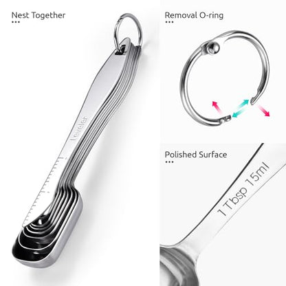 U-Taste 228.2℉ Heat Resistant Food Grade 1.5oz Angled Turkey Baster, and 18/8 Stainless Steel Square Measuring Spoons Set of 8 (Purple+Silver)