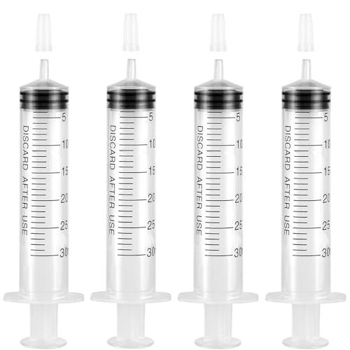 4 Pack Plastic 30ml Syringes with Cap, Sterile Syringe Individually Packaged for Labs, Liquid Measuring, Feeding Pets, Oil or Glue Applicator - style: 30ml