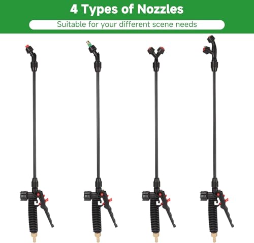40'' Acid Resistant Sprayer Wand with 4 Types of Nozzles, Pump Replacement Sprayer Wand with 1/4" & 3/8" Brass Barbs and 2 Hose Clamps