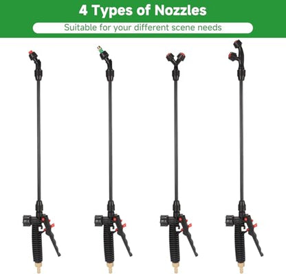 40'' Acid Resistant Sprayer Wand with 4 Types of Nozzles, Pump Replacement Sprayer Wand with 1/4" & 3/8" Brass Barbs and 2 Hose Clamps