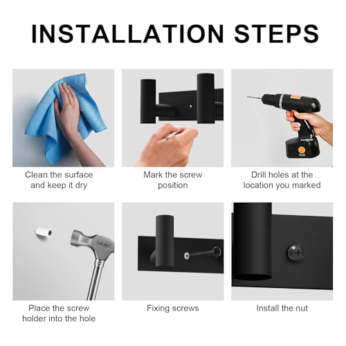 PMMASTO Wall Mounted Coat Rack, Black- 3 Hooks, 1 Pack, T Shape - color: Black, size: 3 "T" Hooks, 1PACK