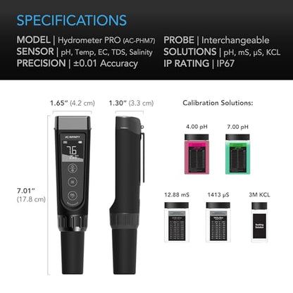 AC Infinity Hydroponic Meter PRO Kit, High Precision Digital pH Pen with ±0.01 pH Accuracy and Interchangeable Probe, All-in-One Temp Salinity EC TDS pH Meter, Water Hydroponic Gardens Aquariums Pools - size: Hydroponic Meter PRO Kit
