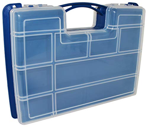 Science Purchase Double Sided Storage Box, 22 Slots (14 Fixed, 6 Adjustable) for Beads, Crafts, Hobby Modeling, Electrical Components, and other Small Parts - Flexible Polypropylene with Handle