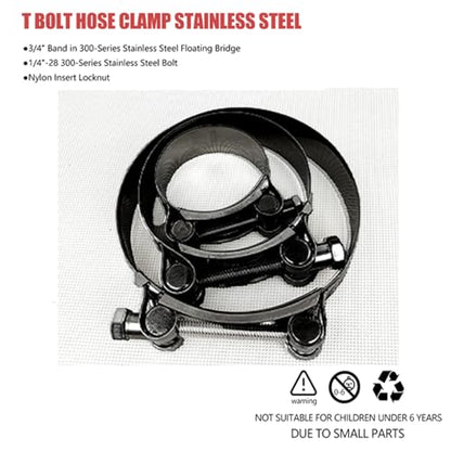 BOTTEN 4 Pack 1.5" Stainless Steel T-Bolt Hose Clamps - Clamp Range 44-50mm for 1.5 Hose ID (Black) - Durable and Reliable Hose Clamps for Secure Connections" - size: 1.5" Clamp Range 1.73" - 1.96"