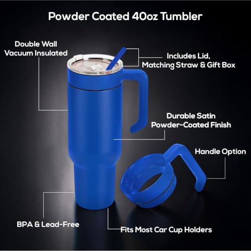 makerflo 40 oz Blue Powder Coated Tumbler Pack of 25 with MakerTwist™ System, Twist-On Handle Option (Handle Sold Separately) Customizable Blank Tumbler, Ideal for Laser Engraving, UV DTF, Epoxy - color: Blue, size: Case of 25