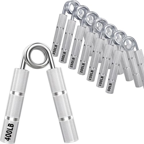 Silver 50LB-400LB Metal Hand Grip Strength Trainer Set - color: Silver, size: 7Pack(50LB-350LB)