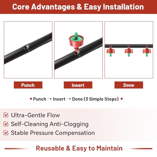 50 PCS 0.25 GPH Pressure Compensating Drip Irrigation Spot Watering Drippers/Emitters, Anti-Clog Self-Cleaning Drip Irrigation Emitters Heads Irrigation Drippers Parts for Seedlings, Mini Gardens - size: 0.25 GPH 50PCS