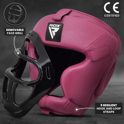 RDX Boxing Headgear MMA Muay Thai, Removable Face Grill, Head Gear for Sparring Grappling Martial Arts Kickboxing Taekwondo Karate BJJ Training - color: Pink, size: Small