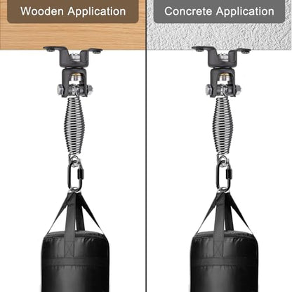 BeneLabel Heavy Bag Ceiling Mount with Spring & Chains 360° Rotation Punching Bag Ceiling Hanger with Bearings Boxing Bags Holder Hardware with 2 Wood Screws and 2 Expansion Screws - color: Hanger with 7.1" Oval Spring (440 LBs Capacity)